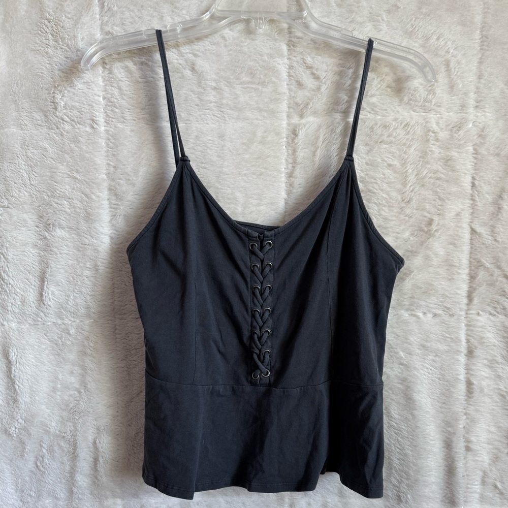 American Eagle Outfitters Dark Gray Lace-Up Tank Top